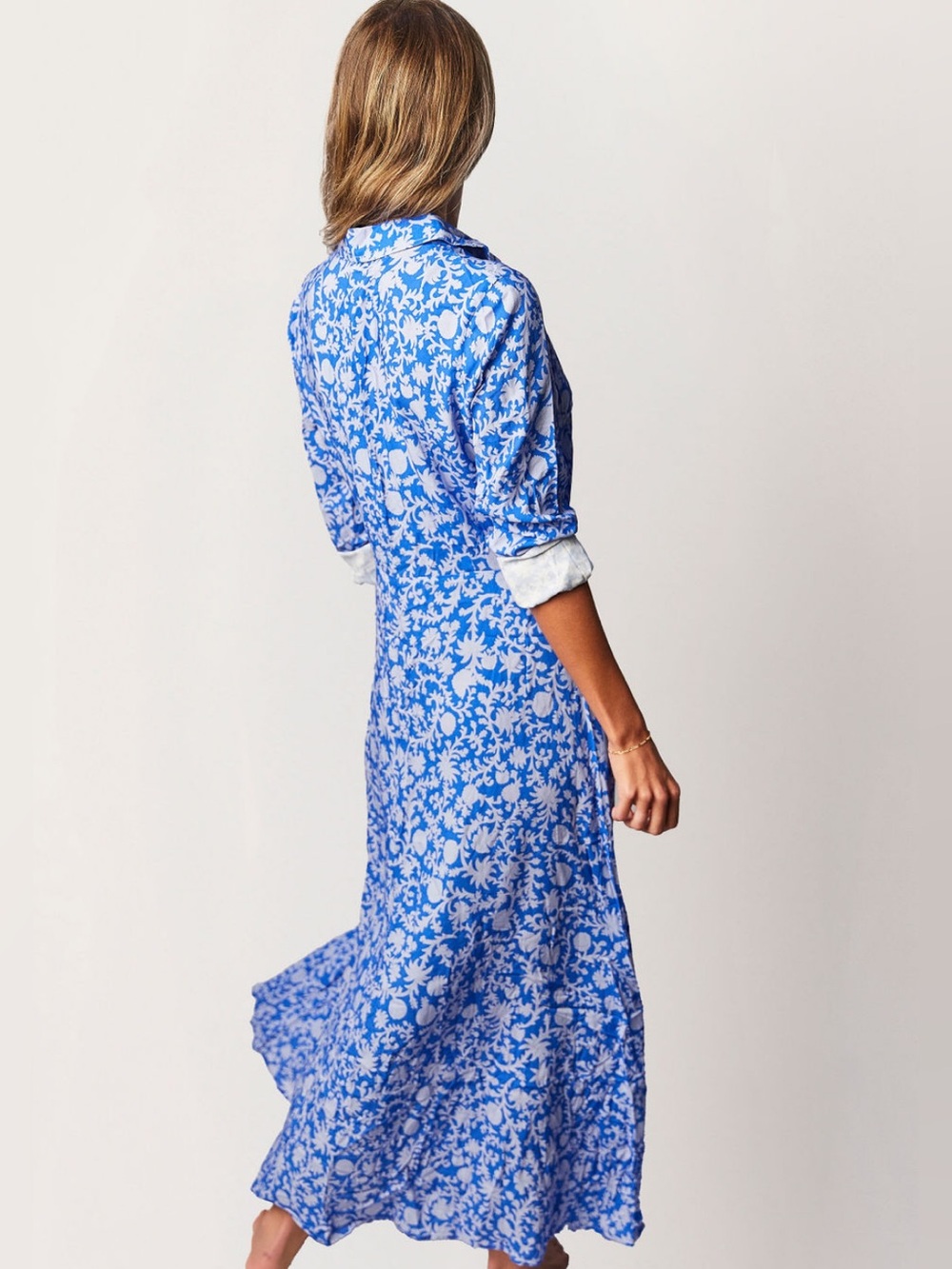CITRINE LORENA BLUE BLOOMS FLORAL MIDI / MAXI DRESS SZ S - Picture 6 of 8
